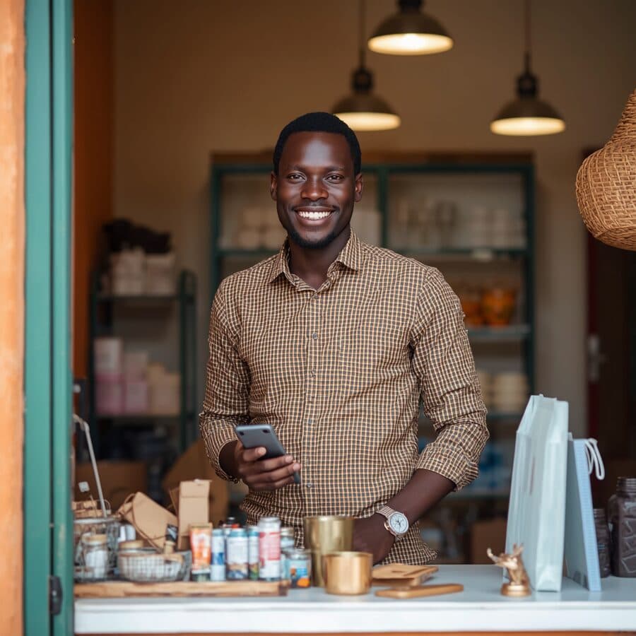 Vendeur local préparant ses produits pour Marché Fooly